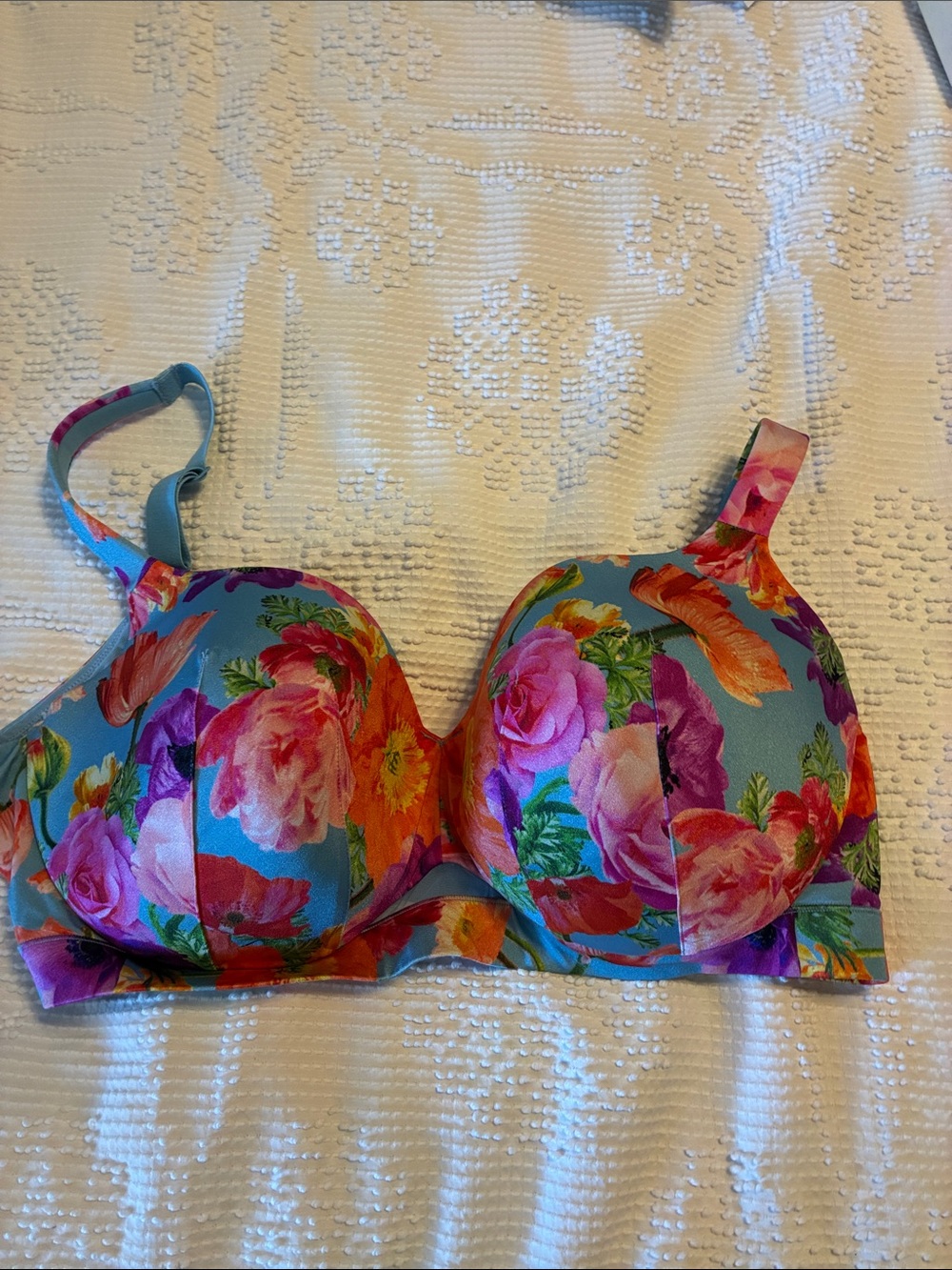 Cacique Floral Balconette Bra in Teal, Pink and Orange